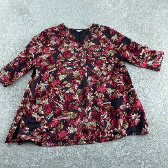 Catherines 1X Floral Print Tunic Top Polyester/Spandex Red/Black 5802 - Picture 1 of 8